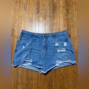 SHEIN Womens Size 2XL Distressed Ripped Blue Jean Shorts High Rise Casual